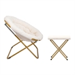 Pemberly Row Folding XL Faux Shearling Saucer Chair with Ottoman in Ivory/Gold