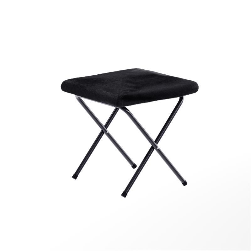 Pemberly Row Oversized Folding Faux Fur Saucer Chair with Ottoman in Black/Black