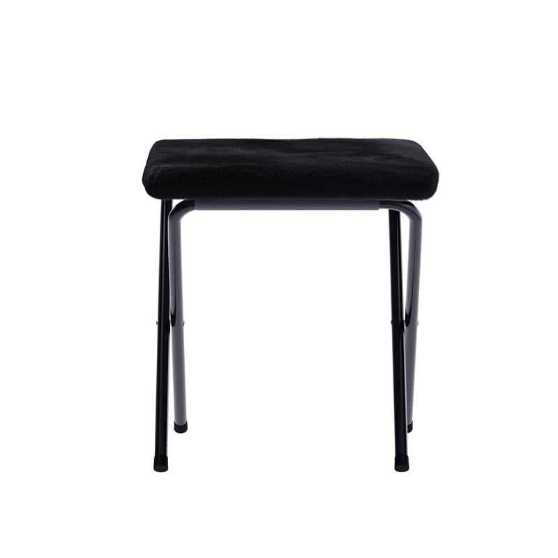 Pemberly Row Oversized Folding Faux Fur Saucer Chair with Ottoman in Black/Black