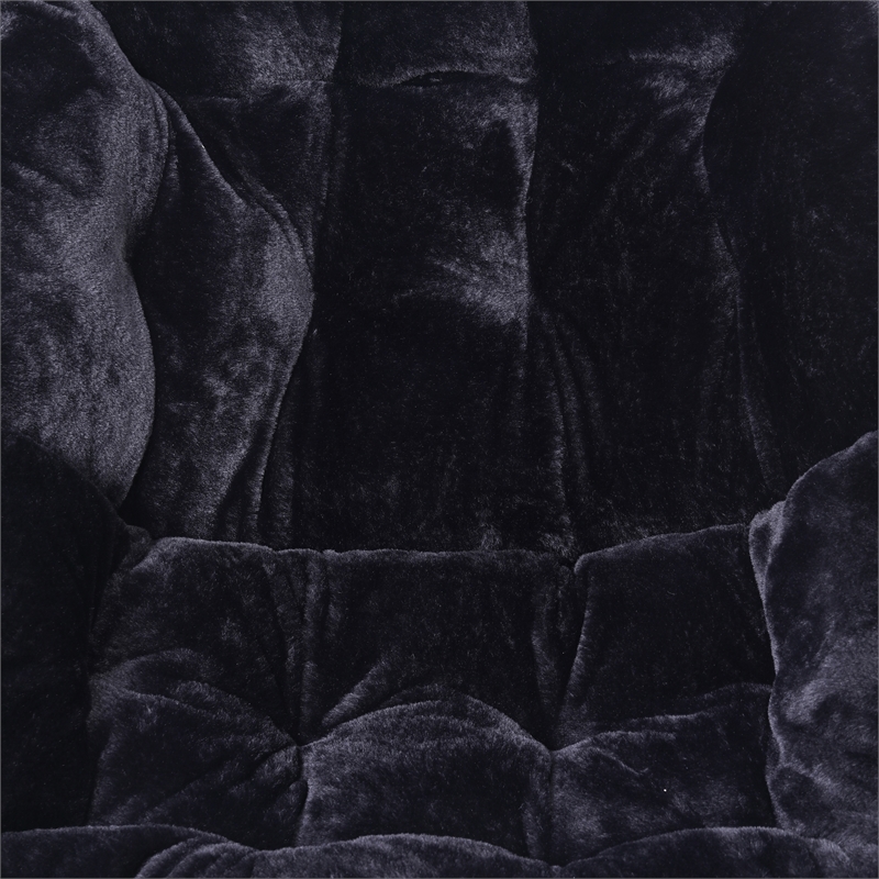 Pemberly Row Oversized Folding Faux Fur Saucer Chair with Ottoman in Black/Black