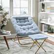 Pemberly Row Folding Faux Fur Saucer Chair with Ottoman in Dusty Aqua/Soft Gold