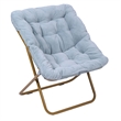 Pemberly Row Folding Faux Fur Saucer Chair with Ottoman in Dusty Aqua/Soft Gold