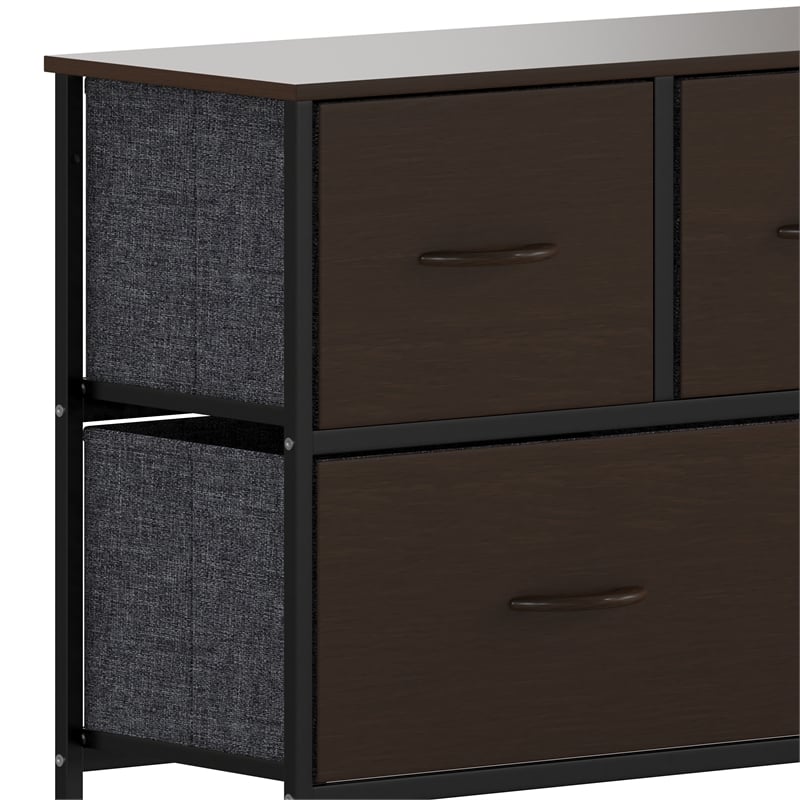 Pemberly Row 4 Drawer Dresser with Brown Wood Top and Black Iron Frame