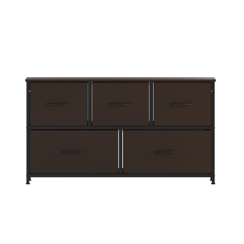 Pemberly Row 4 Drawer Dresser with Brown Wood Top and Black Iron Frame