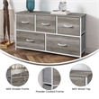 Pemberly Row 5 Drawer Dresser with Natural Wood Top and White Iron Frame