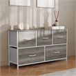 Pemberly Row 5 Drawer Dresser with Natural Wood Top and White Iron Frame