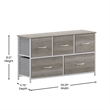 Pemberly Row 5 Drawer Dresser with Natural Wood Top and White Iron Frame