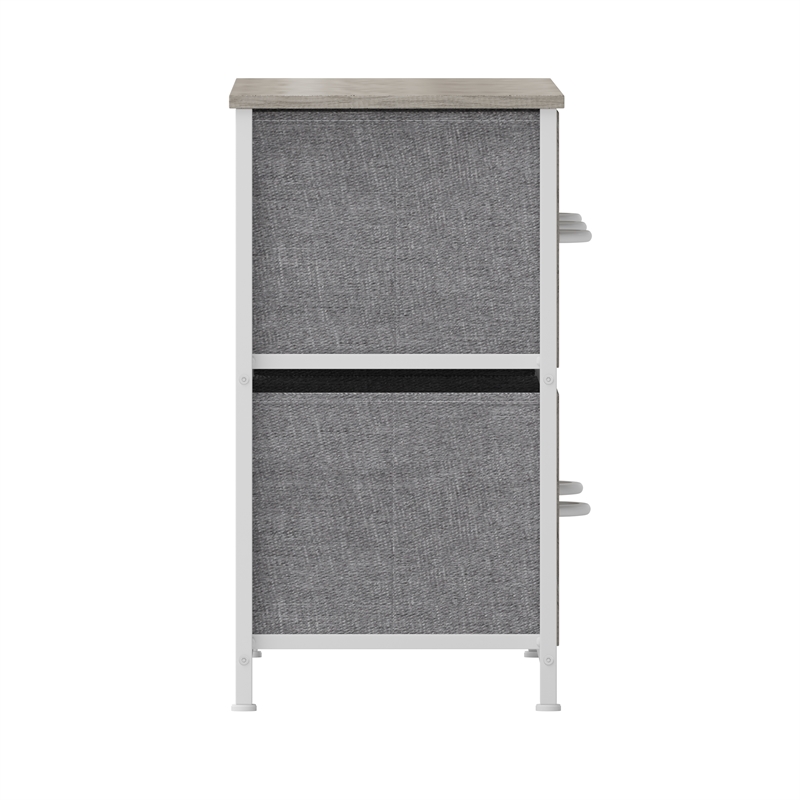 Pemberly Row 5 Drawer Dresser with Natural Wood Top and White Iron Frame