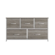 Pemberly Row 5 Drawer Dresser with Natural Wood Top and White Iron Frame