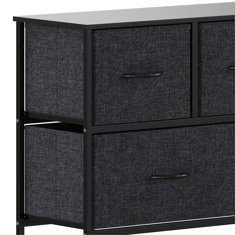 Pemberly Row 5 Drawer Dresser with Black Wood Top and Black Iron Frame