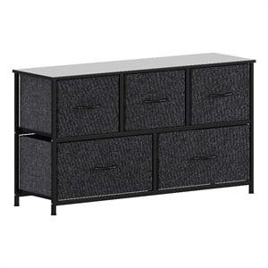 Pemberly Row 5 Drawer Dresser with Black Wood Top and Black Iron Frame