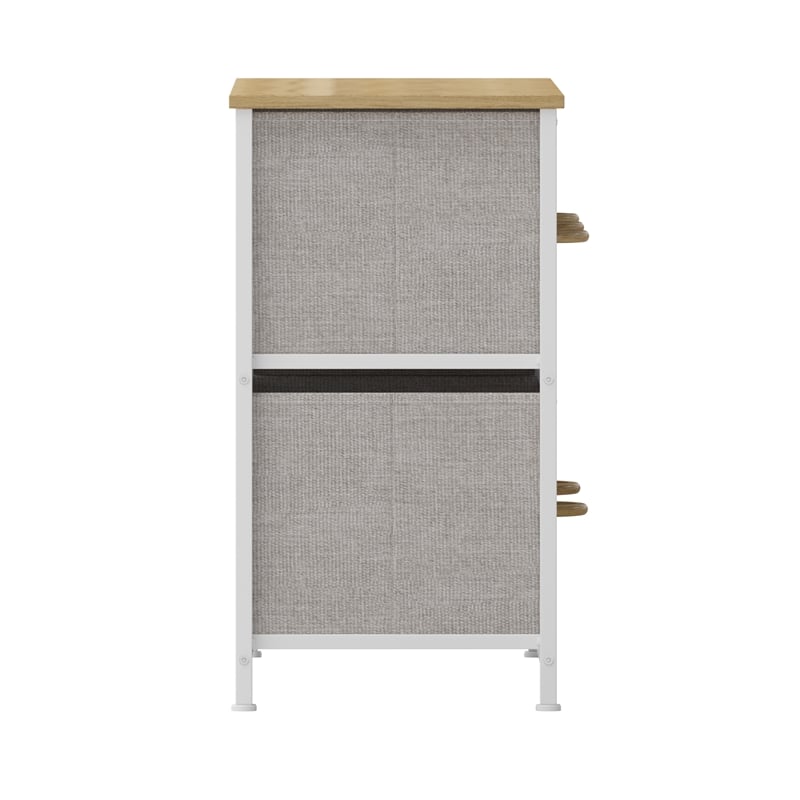 Pemberly Row 5 Drawer Dresser with Oak Wood Top and White Iron Frame