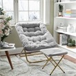 Pemberly Row Oversized Folding Faux Fur Saucer Chair with Ottoman in Gray/Gold
