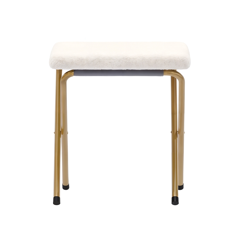 Pemberly Row Folding Faux Shearling Saucer Chair with Ottoman in Ivory/Gold