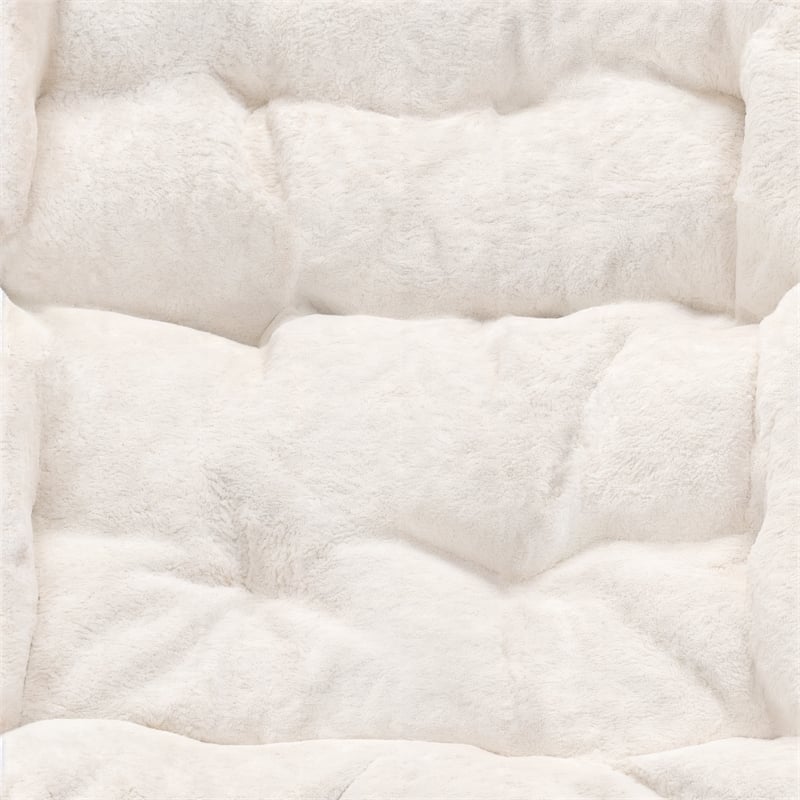Pemberly Row Folding Faux Shearling Saucer Chair with Ottoman in Ivory/Gold