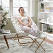 Pemberly Row Folding Faux Shearling Saucer Chair with Ottoman in Ivory/Gold