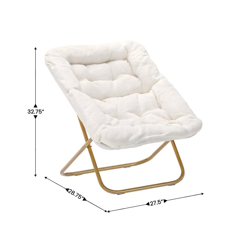 Pemberly Row Folding Faux Shearling Saucer Chair with Ottoman in Ivory/Gold