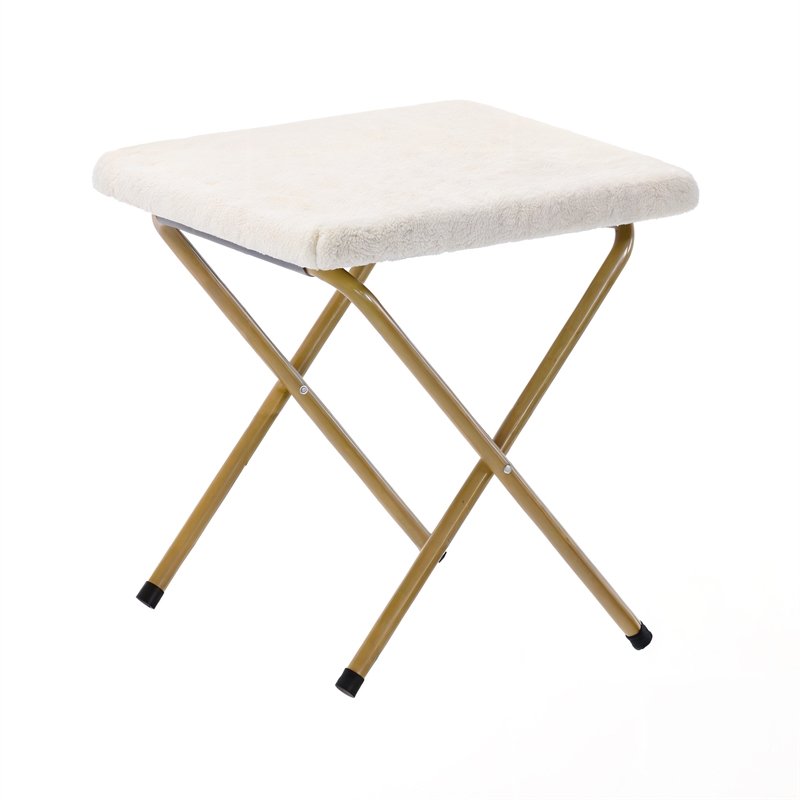 Pemberly Row Folding Faux Shearling Saucer Chair with Ottoman in Ivory/Gold