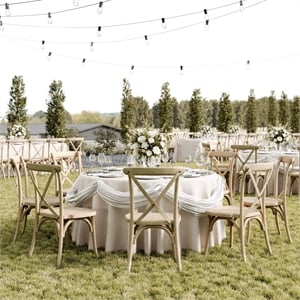 Pemberly Row Indoor/Outdoor Commercial Grade Resin Cross Back Chair in Light Oak