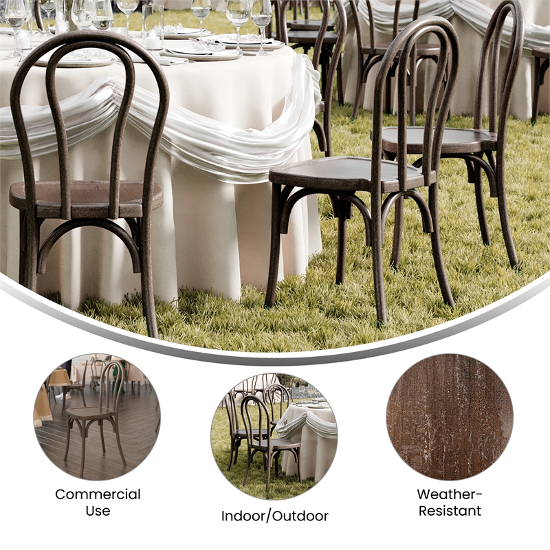 Pemberly Row Indoor/Outdoor Commercial Resin Thonet Style Chair in Dark Brown