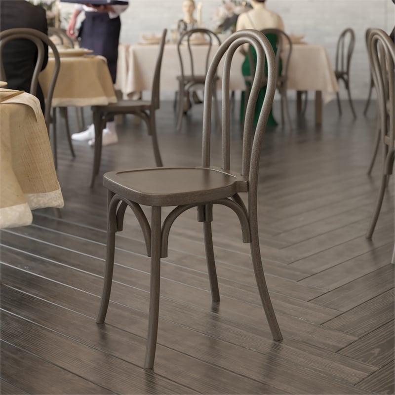 Pemberly Row Indoor/Outdoor Commercial Resin Thonet Style Chair in Dark Brown