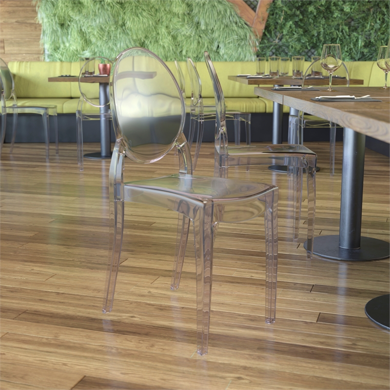 Pemberly Row Set of 4 Extra Wide Resin All-Weather Crystal Ghost Chairs
