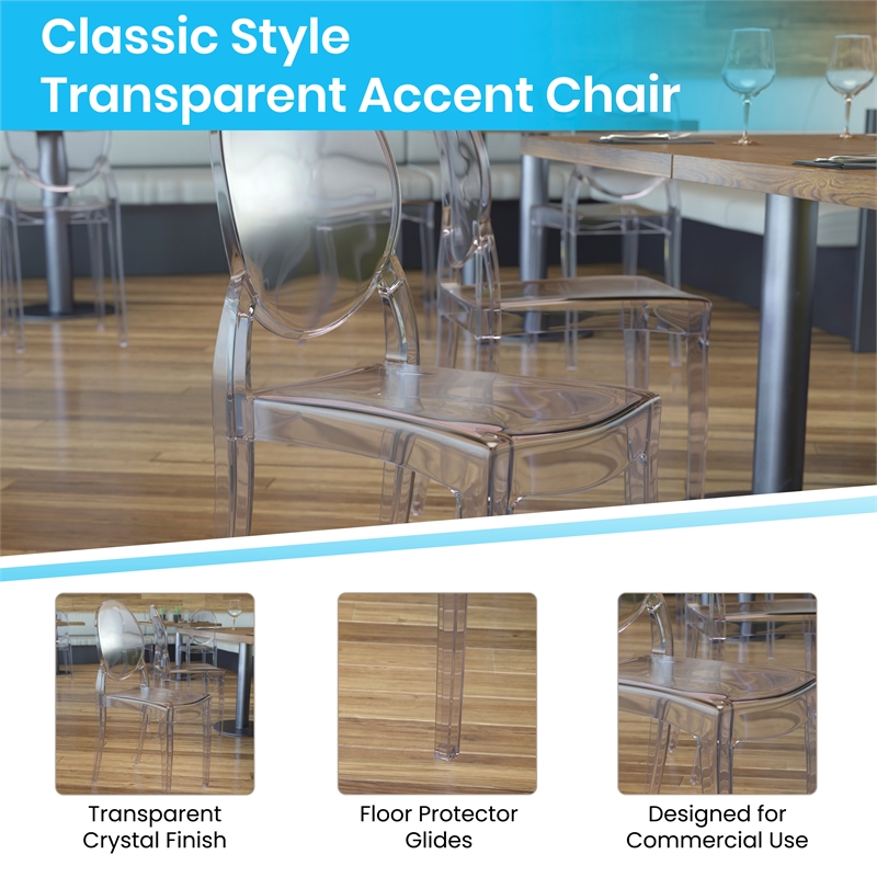 Pemberly Row Set of 4 Extra Wide Resin All-Weather Crystal Ghost Chairs