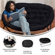 Pemberly Row Folding Faux Fur Double Saucer Chair with Steel Frame in Black
