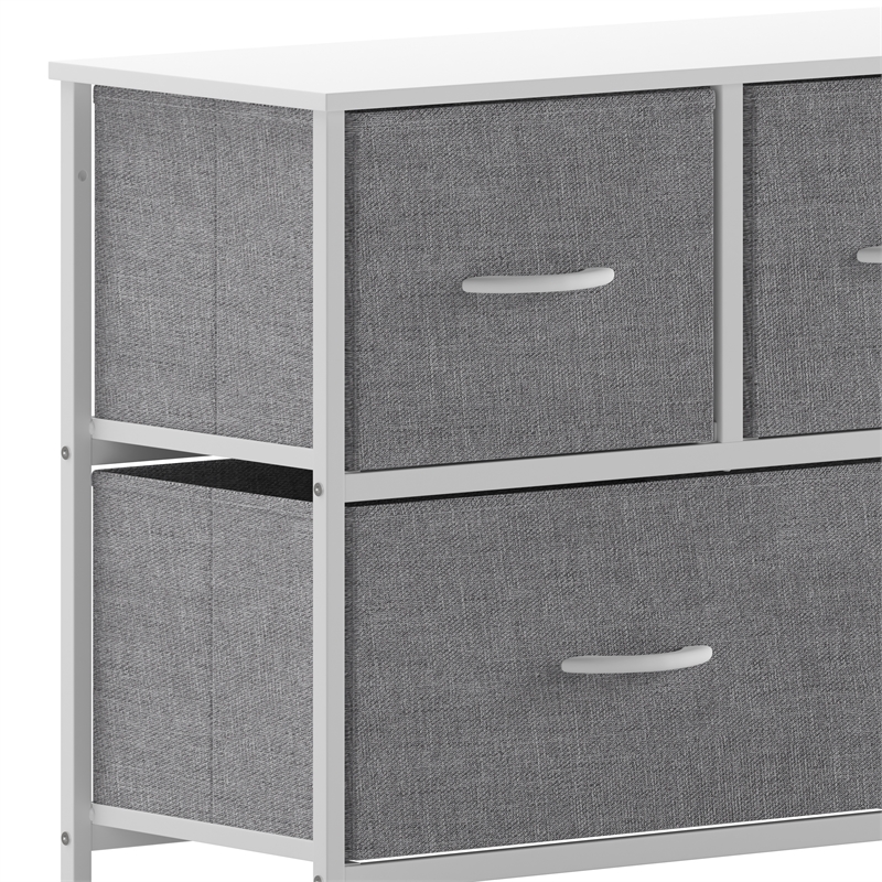 Pemberly Row 5 Drawer Dresser with White Wood Top and White Iron Frame