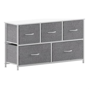 Pemberly Row 5 Drawer Dresser with White Wood Top and White Iron Frame