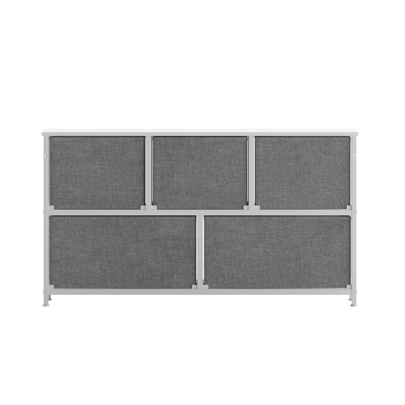 Pemberly Row 5 Drawer Dresser with White Wood Top and White Iron Frame