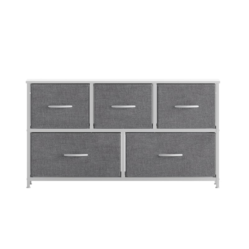 Pemberly Row 5 Drawer Dresser with White Wood Top and White Iron Frame
