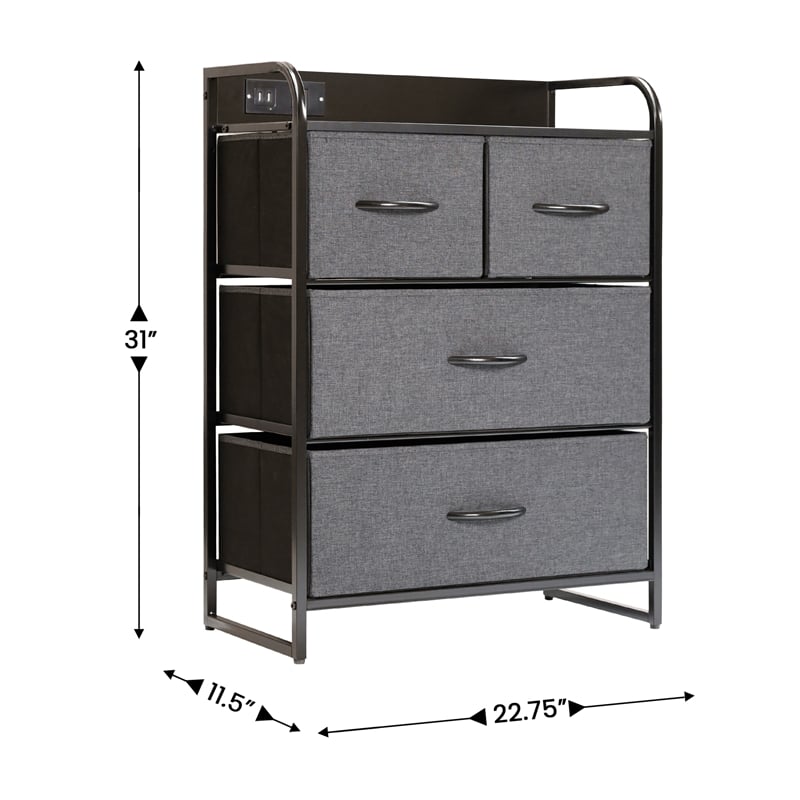 Pemberly Row 4 Drawer Nightstand with USB & Outlet Charging Station in Charc/Bk