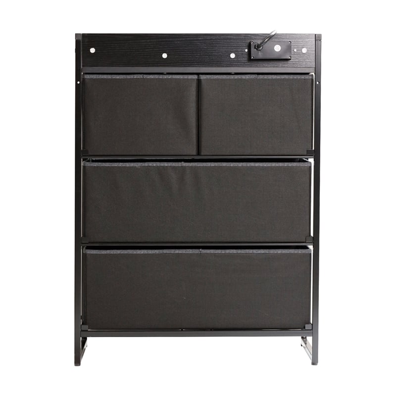 Pemberly Row 4 Drawer Nightstand with USB & Outlet Charging Station in Charc/Bk