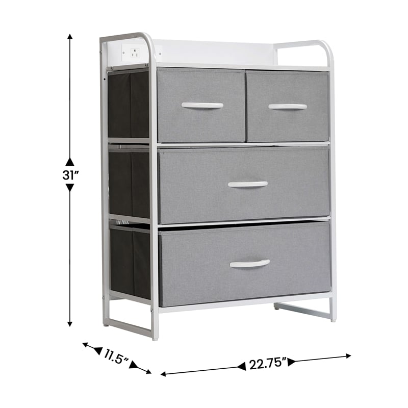 Pemberly Row 4 Drawer Nightstand with USB & Outlet Charging Station in Gray/Wht