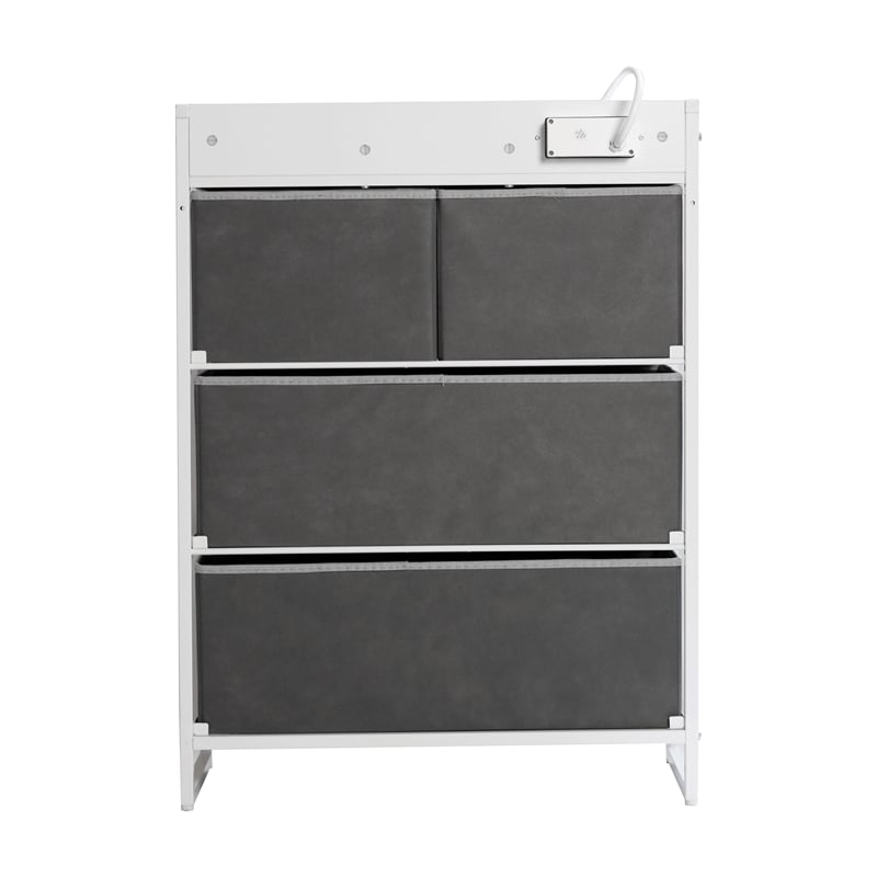Pemberly Row 4 Drawer Nightstand with USB & Outlet Charging Station in Gray/Wht