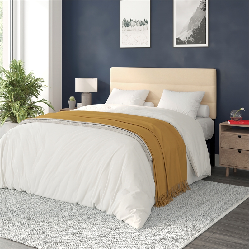 Pemberly Row Universal Fit Tufted Upholstered Queen Headboard in Cream