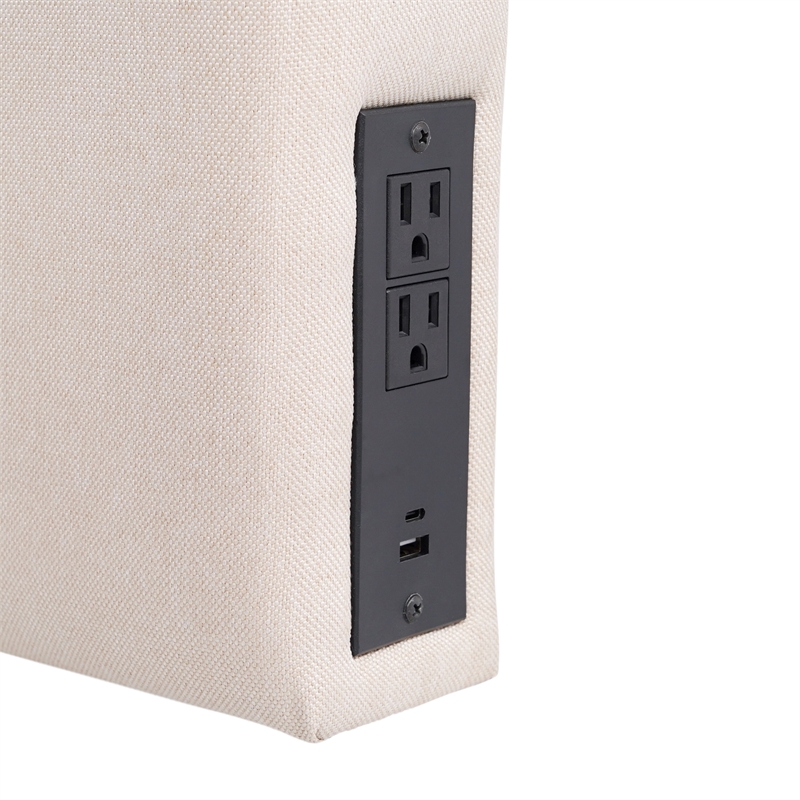 Pemberly Row Upholstered Twin Headboard with 2 Power Outlets & USB Ports - Beige
