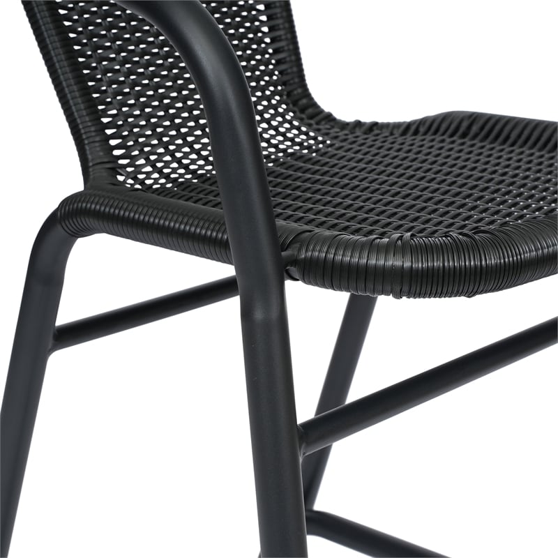 Pemberly Row Indoor/Outdoor Rattan Restaurant Barstool in Black/Black - Set of 2