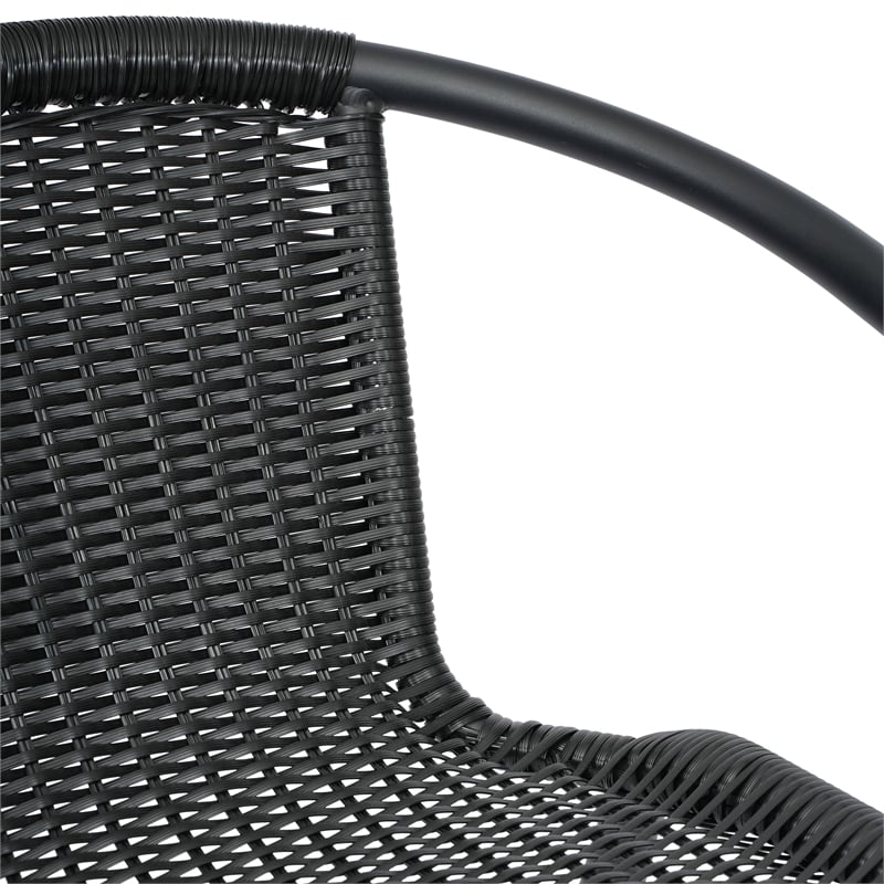 Pemberly Row Indoor/Outdoor Rattan Restaurant Barstool in Black/Black - Set of 2