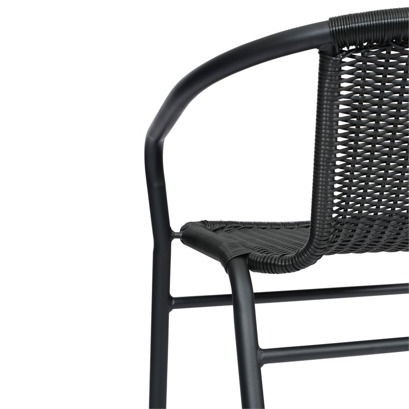 Pemberly Row Indoor/Outdoor Rattan Restaurant Barstool in Black/Black - Set of 2