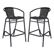 Pemberly Row Indoor/Outdoor Rattan Restaurant Barstool in Black/Black - Set of 2