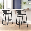 Pemberly Row Indoor/Outdoor Rattan Restaurant Barstool in Black/Black - Set of 2