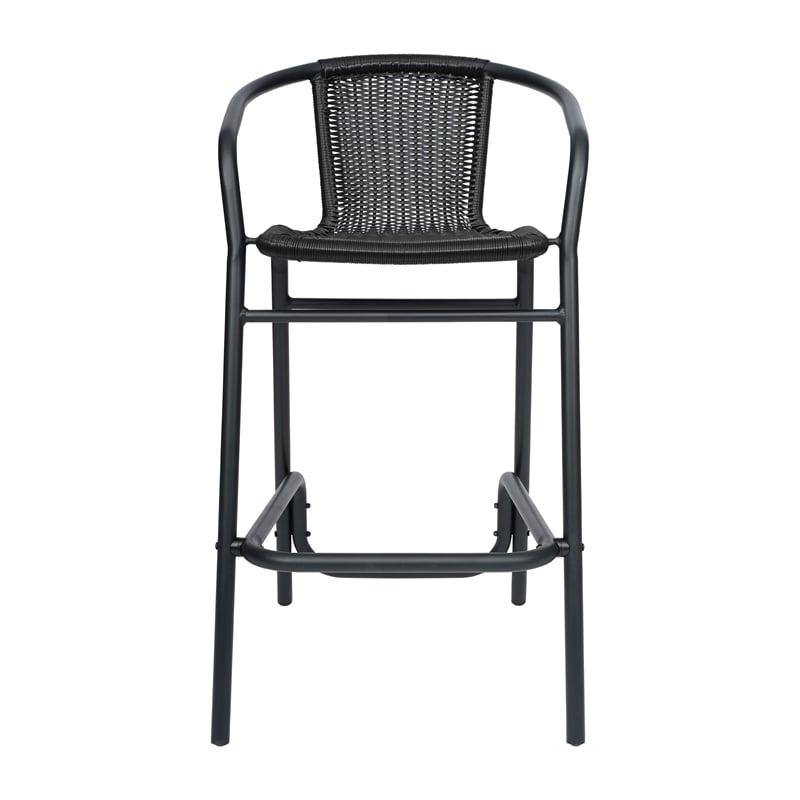 Pemberly Row Indoor/Outdoor Rattan Restaurant Barstool in Black/Black - Set of 2