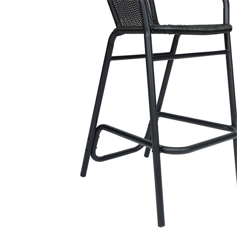 Pemberly Row Indoor/Outdoor Rattan Restaurant Barstool in Black/Black - Set of 2