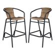 Pemberly Row Rattan Restaurant Barstool in Medium Brown/Black Set of 2