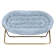 Pemberly Row Folding Faux Fur Double Saucer Chair with Steel Frame in Aqua/Gold