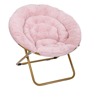 Pemberly Row Folding XL 38&quot Faux Fur Saucer Chair for Dorm in Blush/Soft Gold