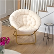 Pemberly Row Folding XL Faux Fur Saucer Chair for Dorm in Ivory/Soft Gold