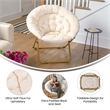 Pemberly Row Folding XL Faux Fur Saucer Chair for Dorm in Ivory/Soft Gold